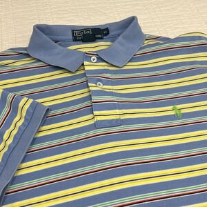 Polo Ralph Lauren Mens XL Pima Cotton Striped Polo Shirt Blue Yellow Multi Color
